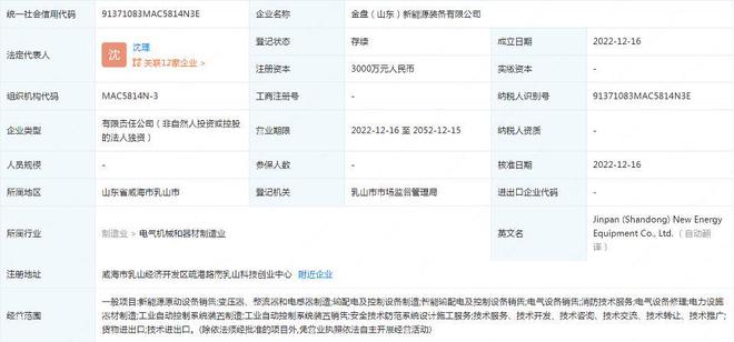 金盘科技在山东投资成立新能源装备公司，拓展安全技术防范系统设计施工服务